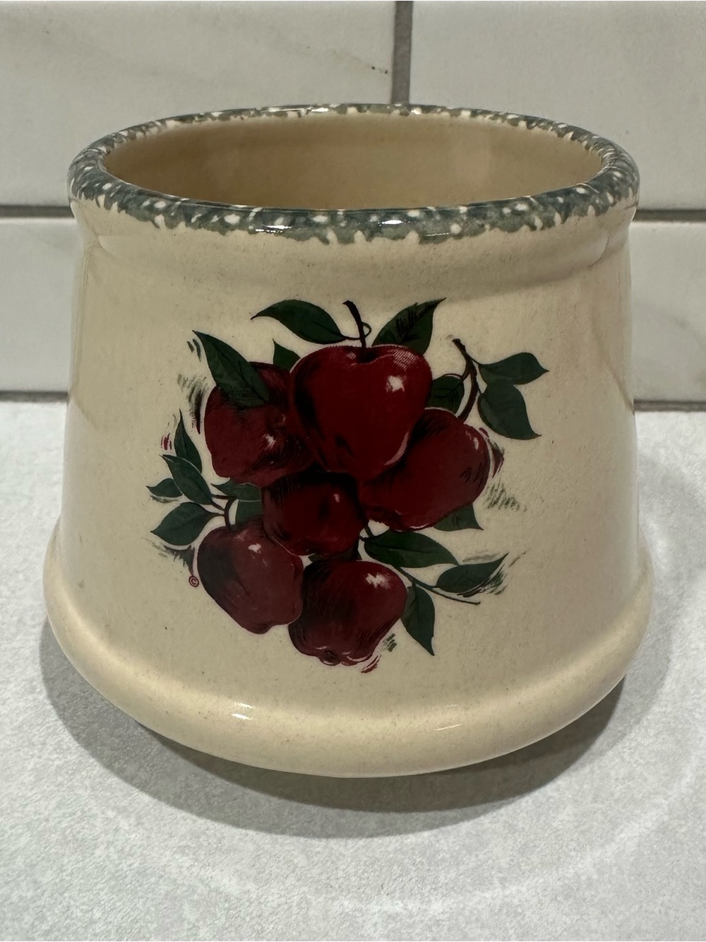 Home & Garden Party Apple Stoneware Mini Candle Topper -3” W at top. 3.75” Tall.